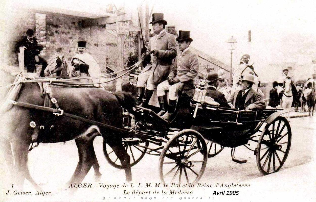 Alger - Voyage du Roi d'Angleterre Edouard VII et le la Reine Depart de la Medersa - Avril 1905 .jpg